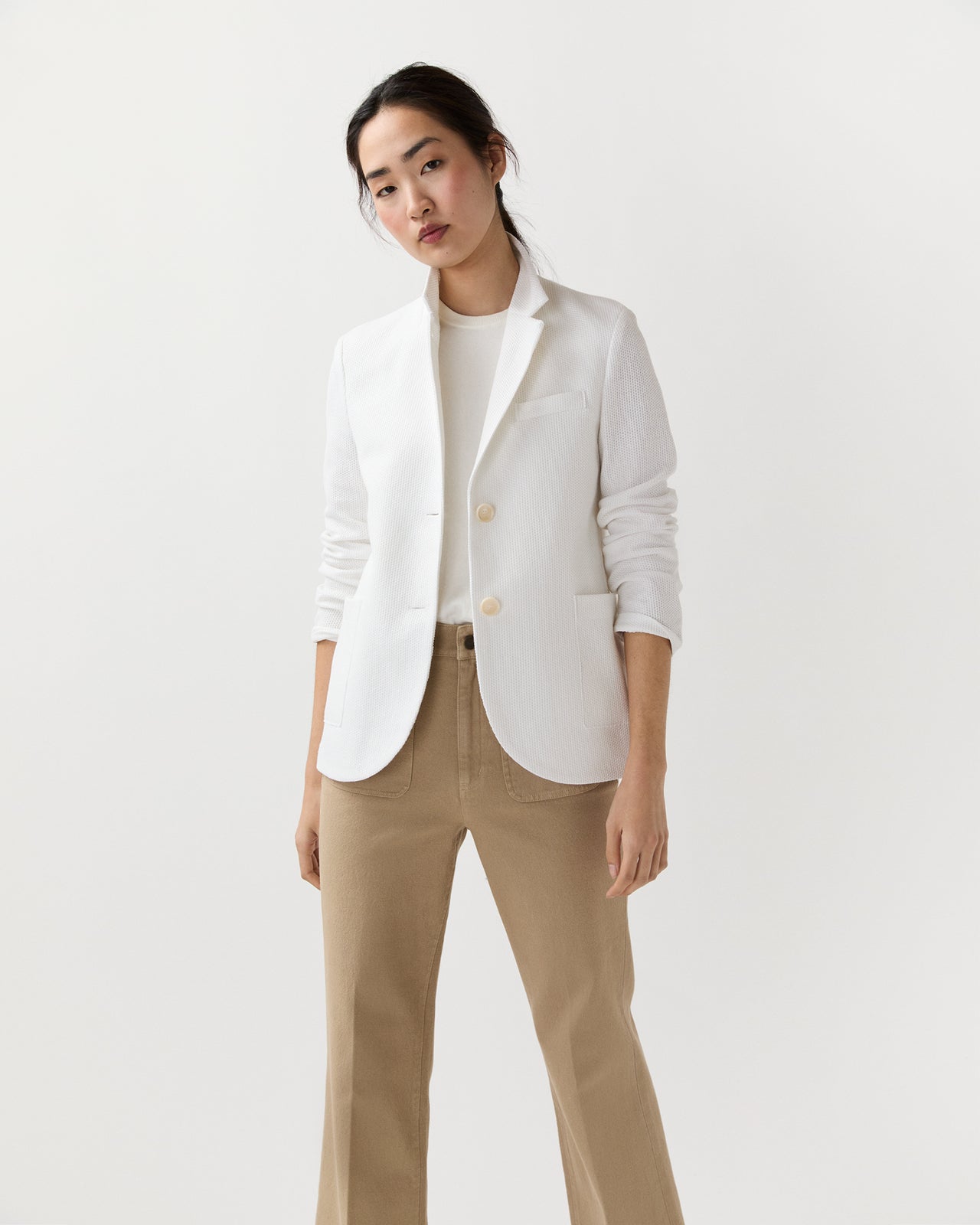 Stand Up Collar Blazer in Off White