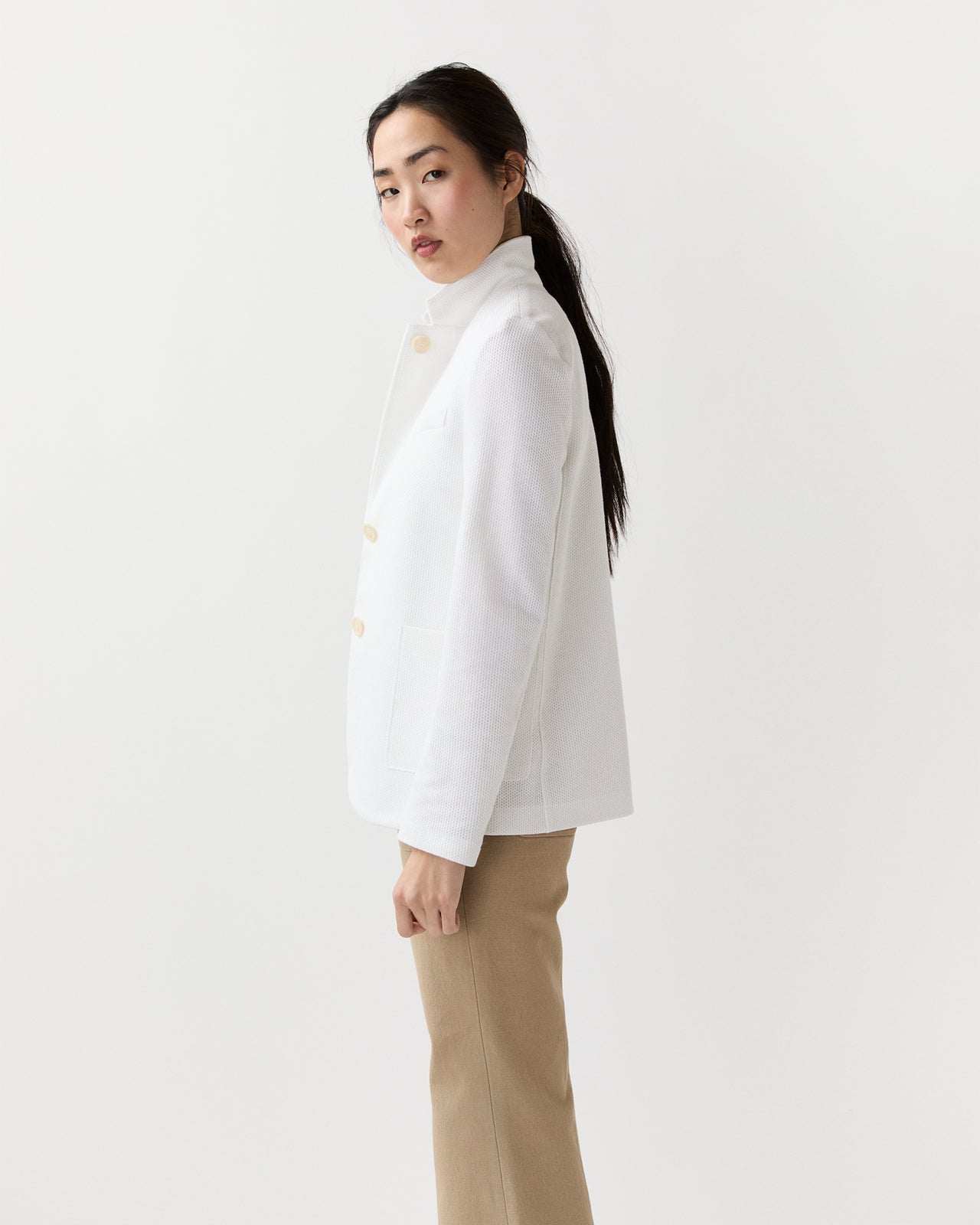 Stand Up Collar Blazer in Off White