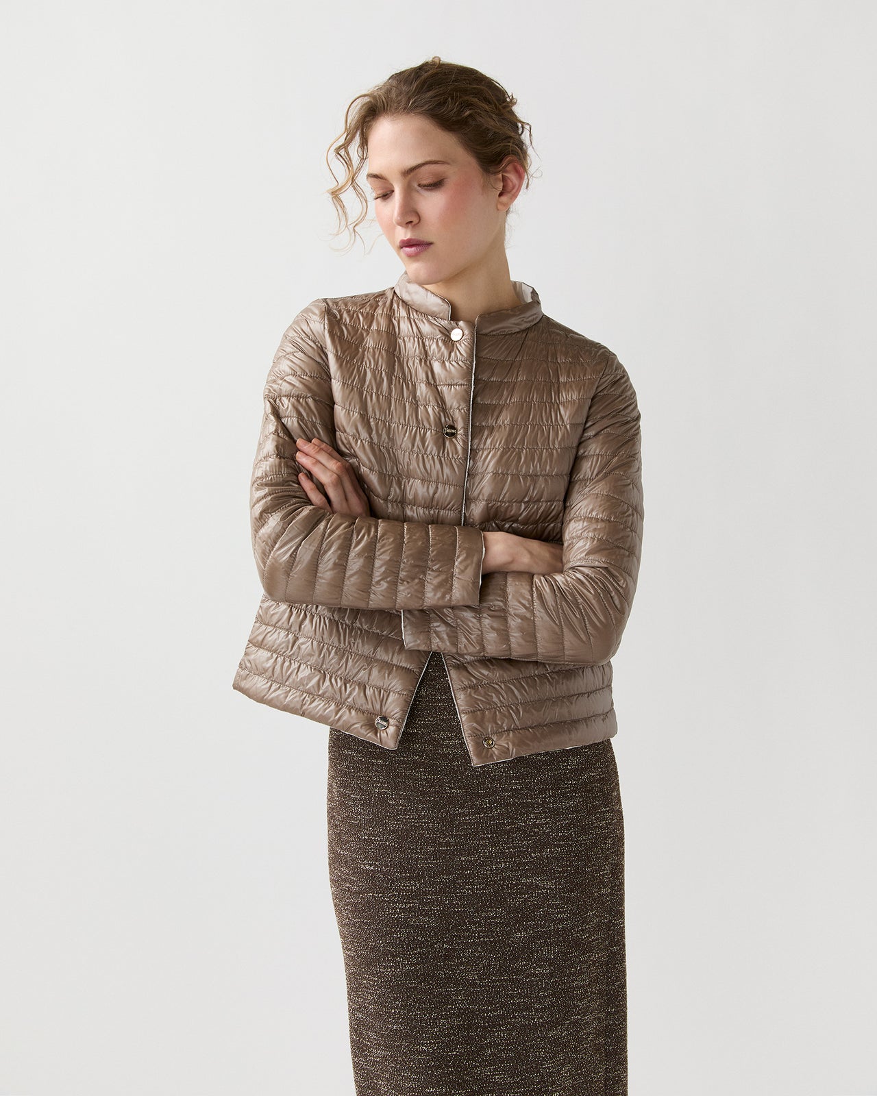 Matte/Shiny Reversible Short Jacket in White
