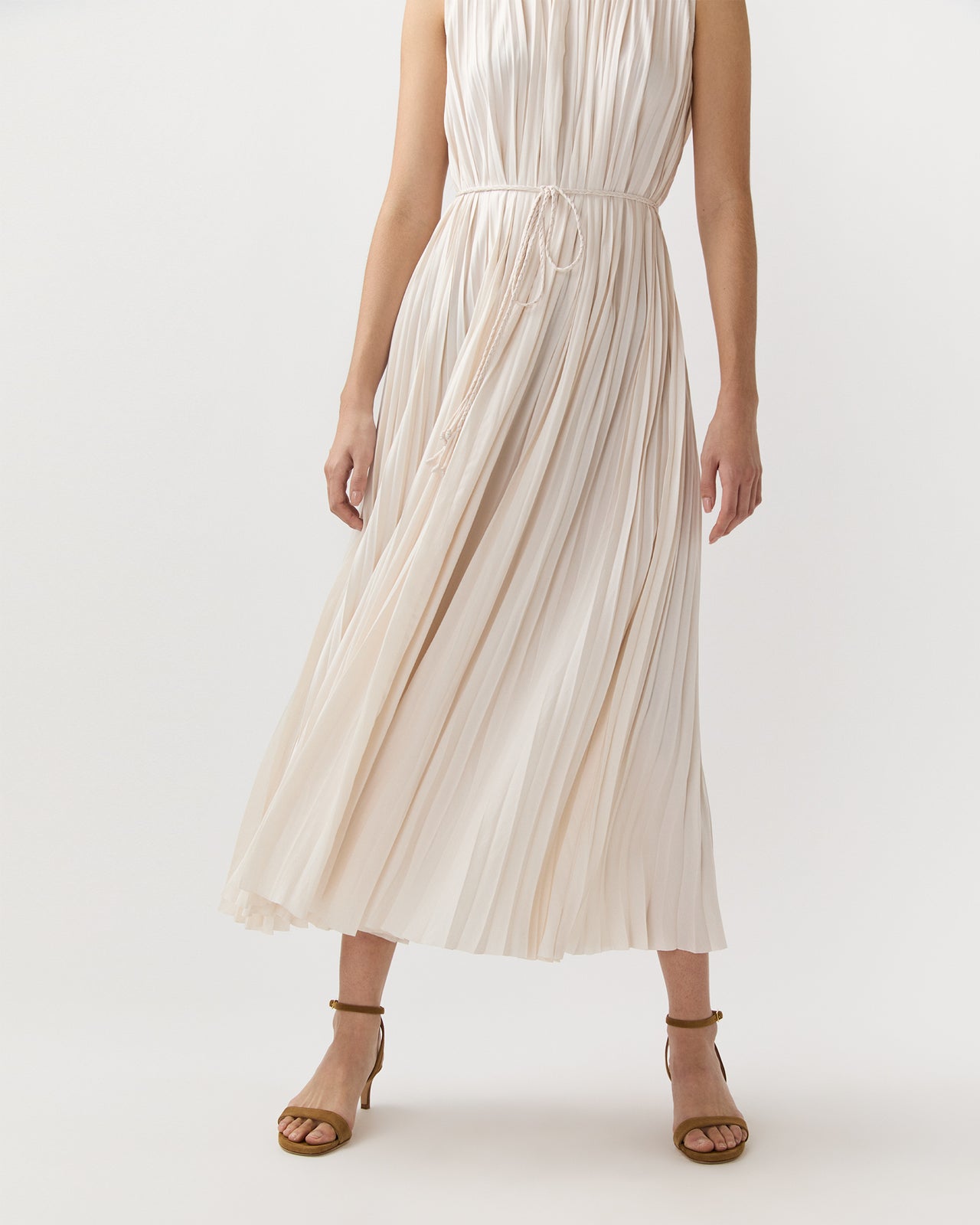 Fianna Pleated Midi Dress in Cowrie