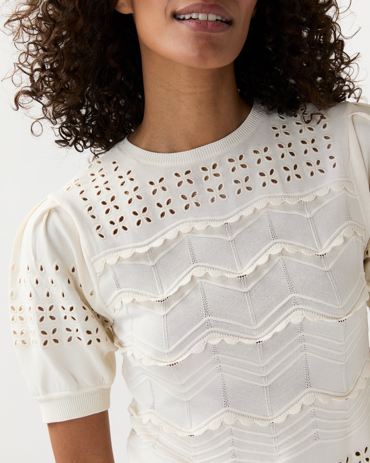 Marcelena Eyelet Top in Cowrie