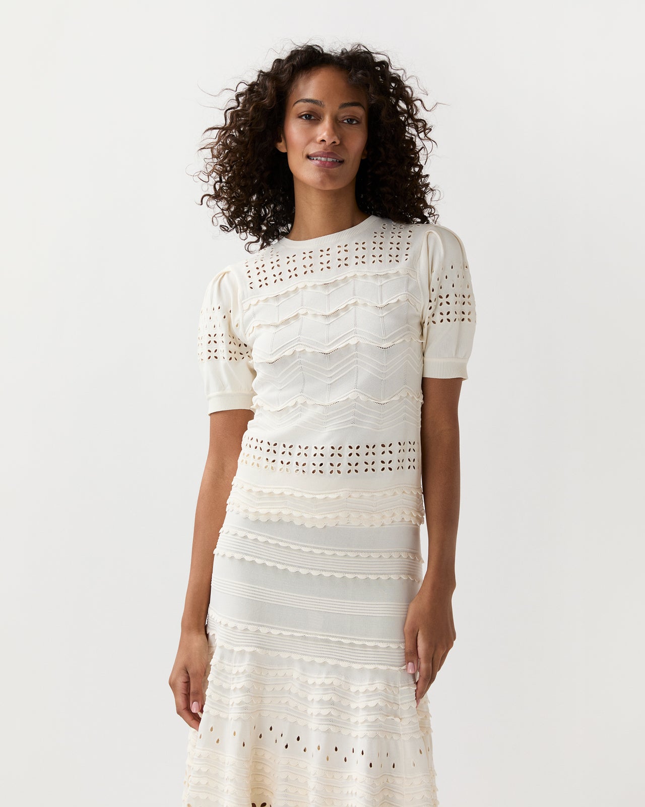 Marcelena Eyelet Top in Cowrie