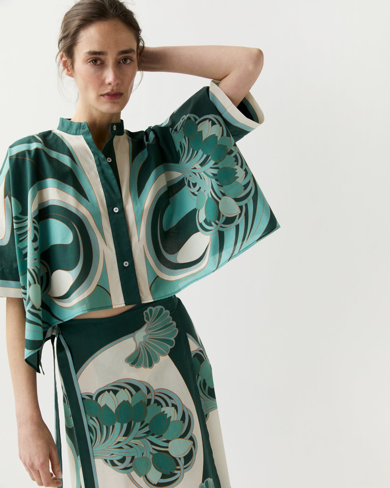 Mini Foulard Shirt in Blooming Tulip Placée