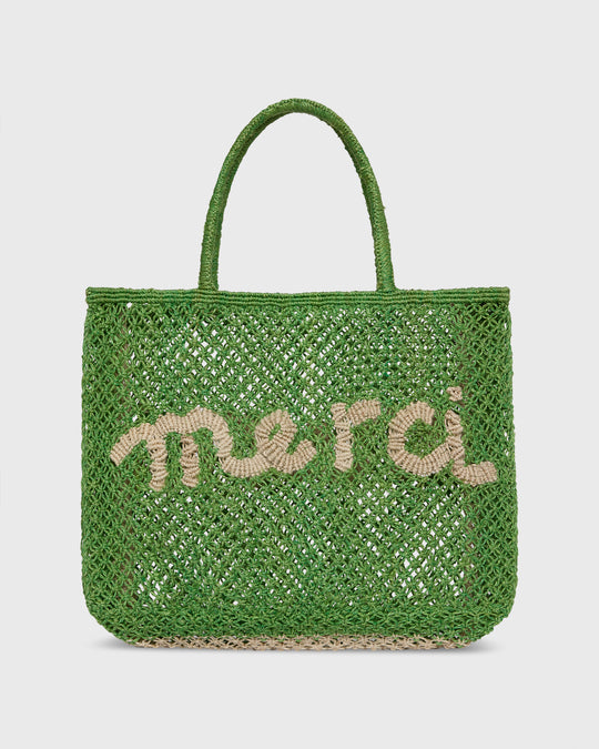 Small Merci Tote in New Green/Natural