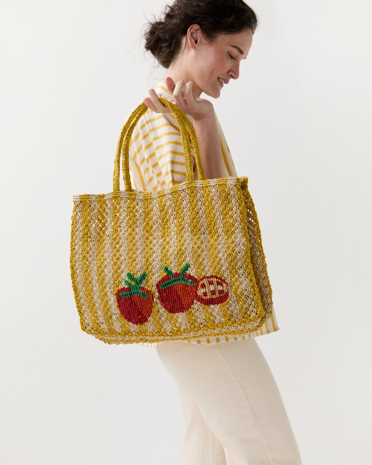 Small Tomatoes Tote in Natural/Yellow/Scarlet