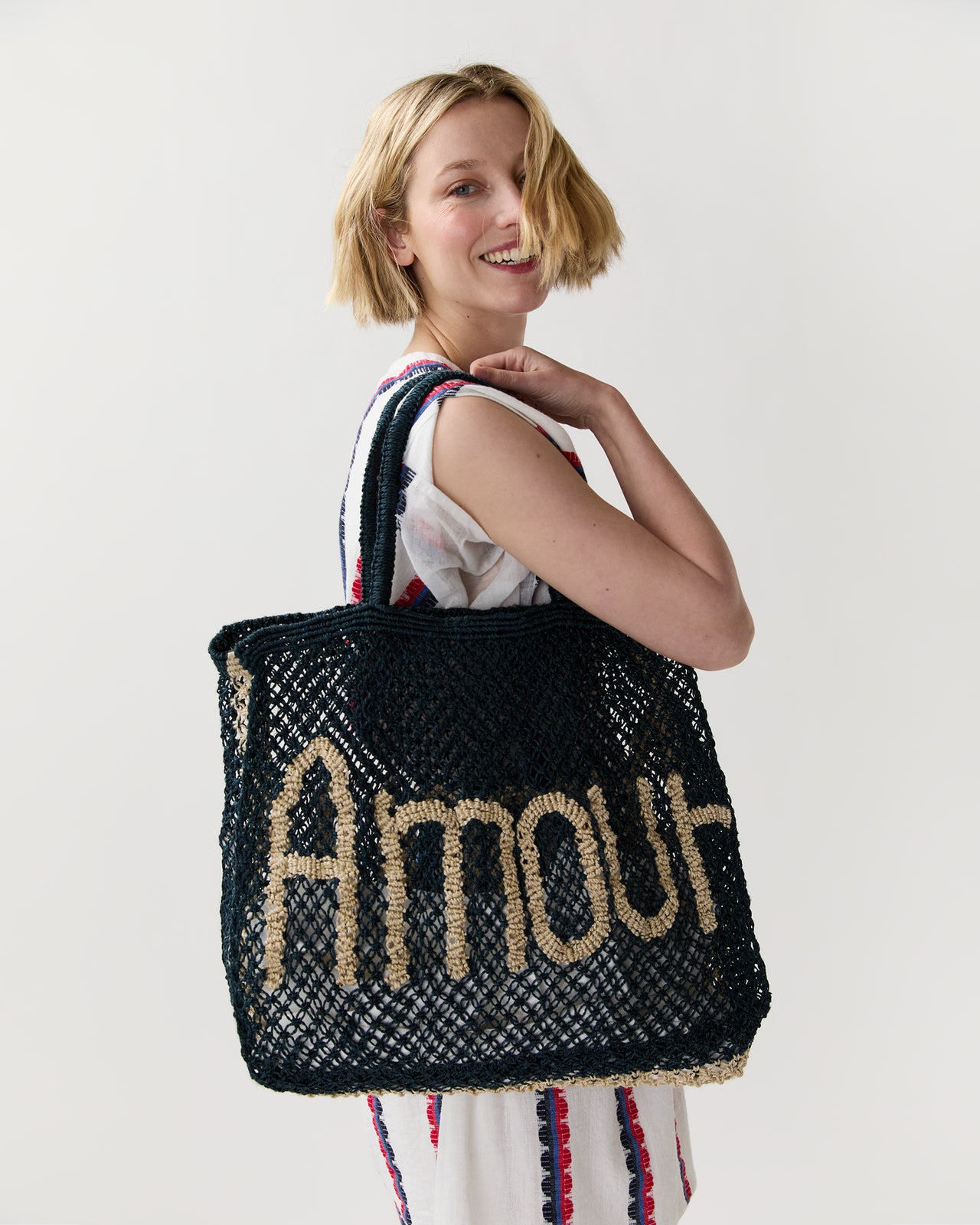 Large Amour Tote in Dark Navy/Natural