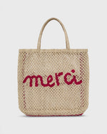 Load image into Gallery viewer, Large Merci Tote in Natural/Raspberry
