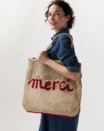 Load image into Gallery viewer, Large Merci Tote in Natural/Raspberry
