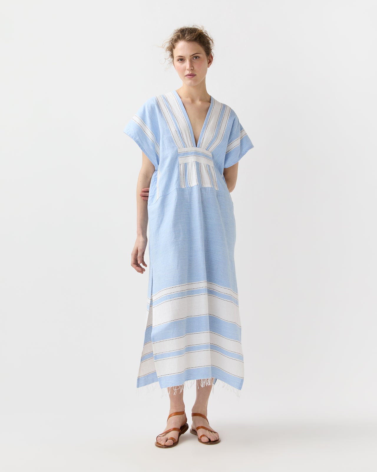 Gasira V-Neck Caftan in Debre Sky