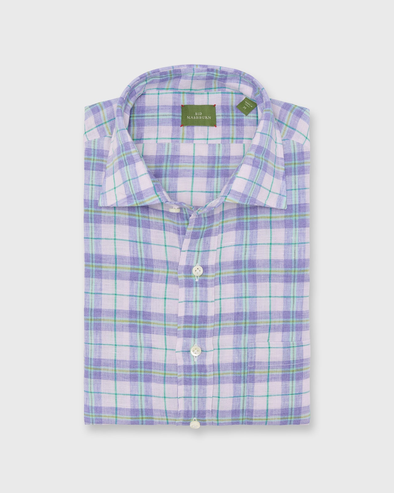 Otto Handmade Sport Shirt in Lavender/Blue/Green Plaid Linen
