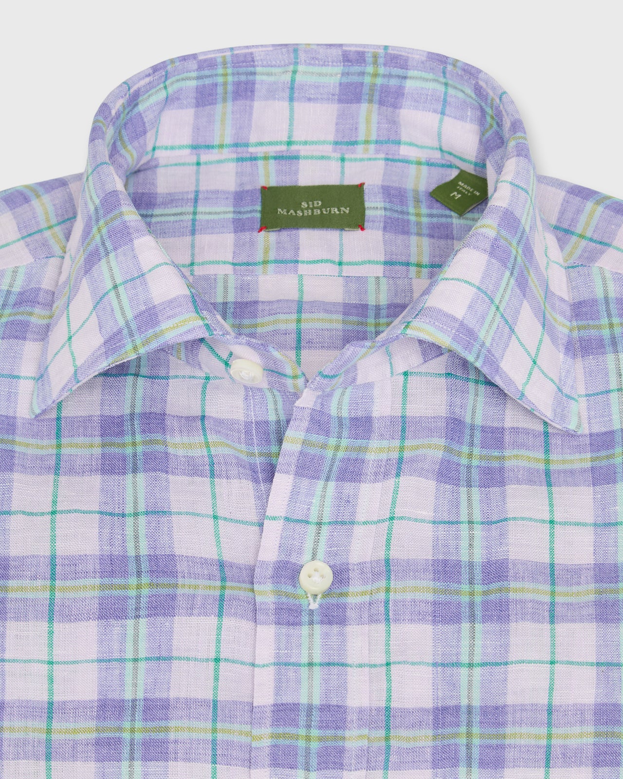 Otto Handmade Sport Shirt in Lavender/Blue/Green Plaid Linen