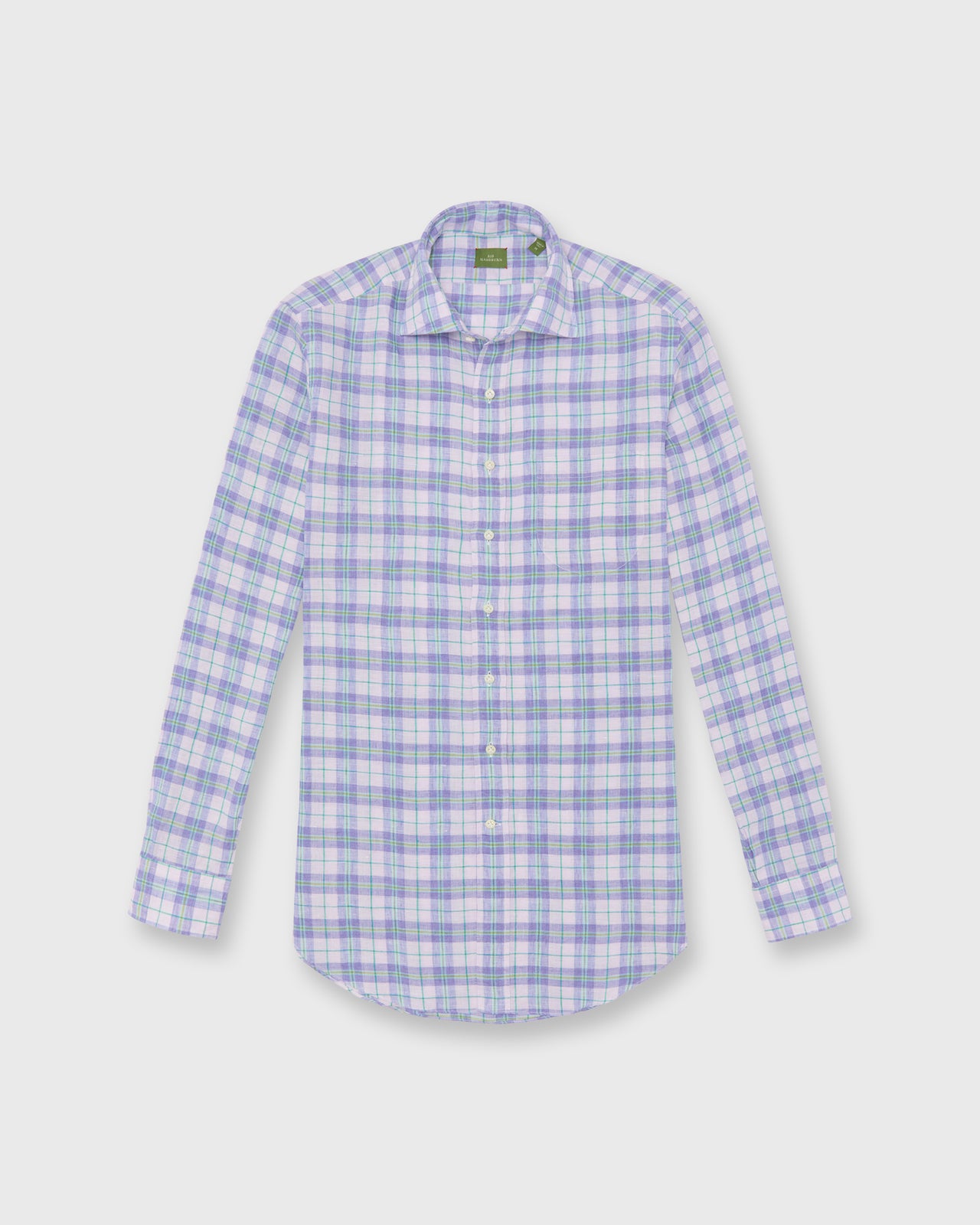 Otto Handmade Sport Shirt in Lavender/Blue/Green Plaid Linen
