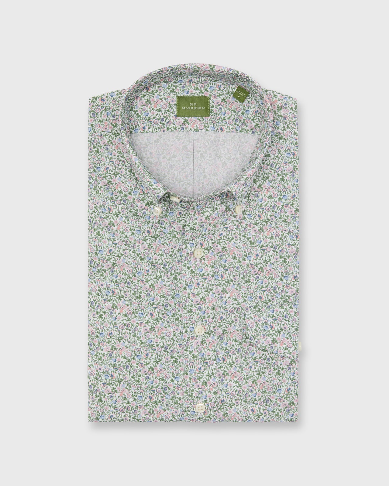 Short-Sleeved Button-Down Sport Shirt in Pink/Lavender/Multi Agnes Meadow Liberty Fabric