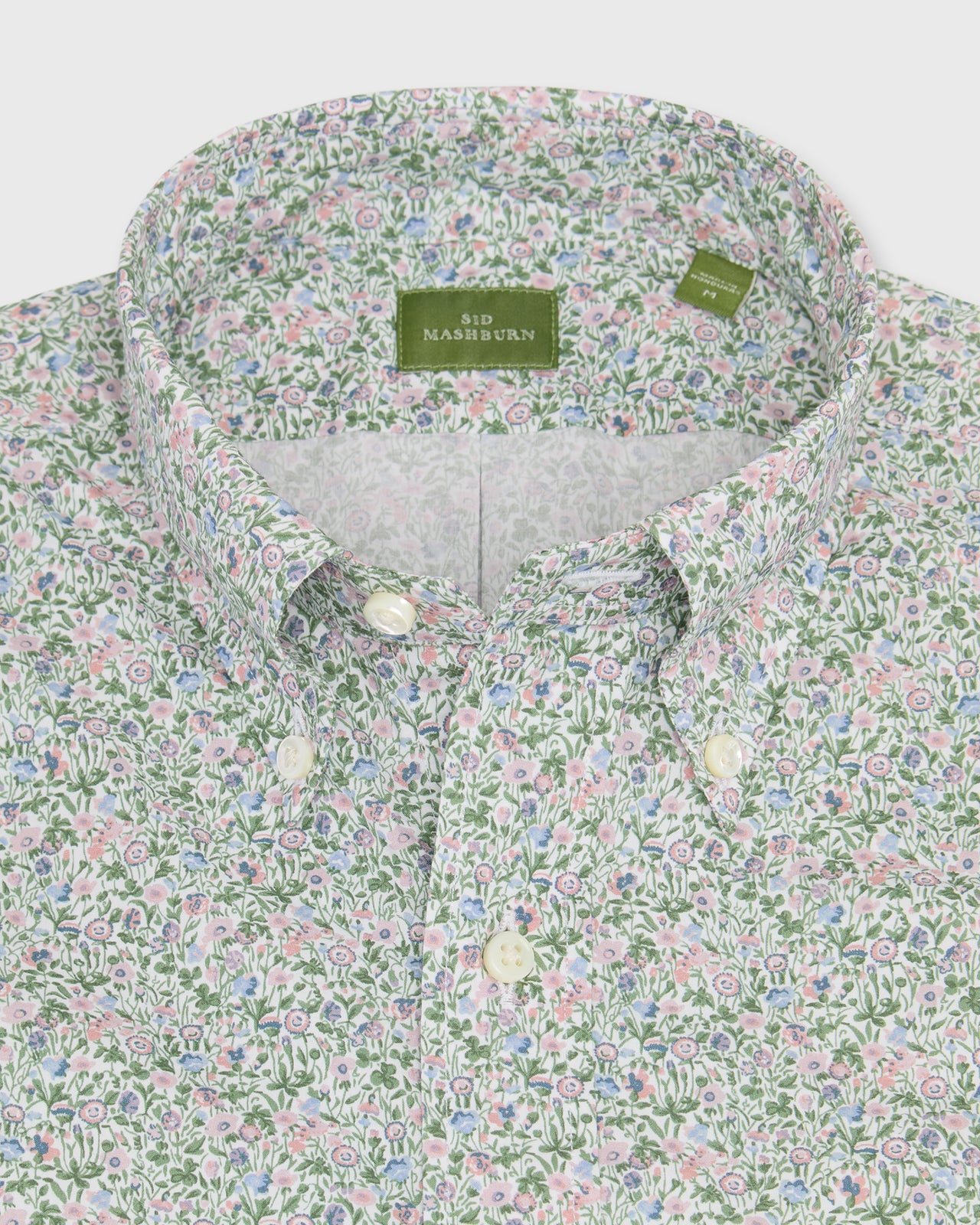 Short-Sleeved Button-Down Sport Shirt in Pink/Lavender/Multi Agnes Meadow Liberty Fabric