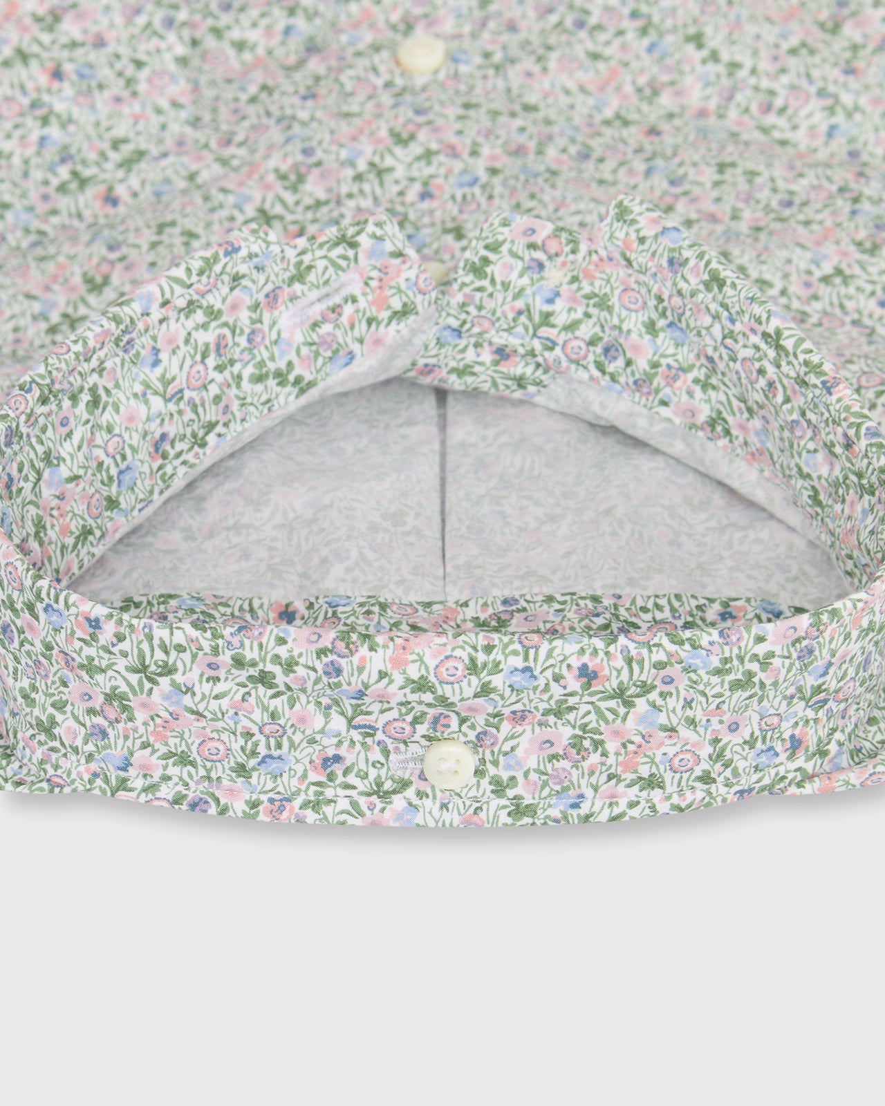 Short-Sleeved Button-Down Sport Shirt in Pink/Lavender/Multi Agnes Meadow Liberty Fabric