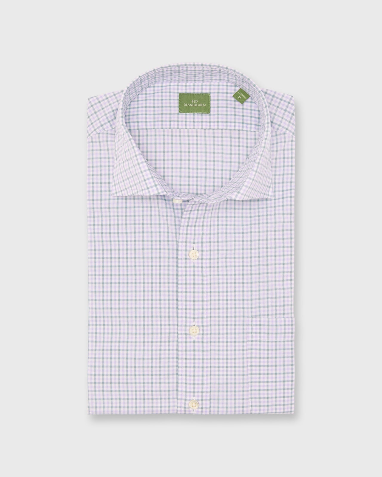 Spread Collar Sport Shirt in Sage/Lavender/Sky Check Poplin