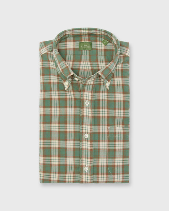 Button-Down Sport Shirt in Green/Brown/Bone Madras