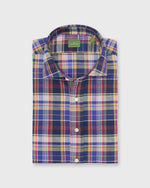 Load image into Gallery viewer, Spread Collar Sport Shirt in Blue/Red/Olive Plaid Chambray
