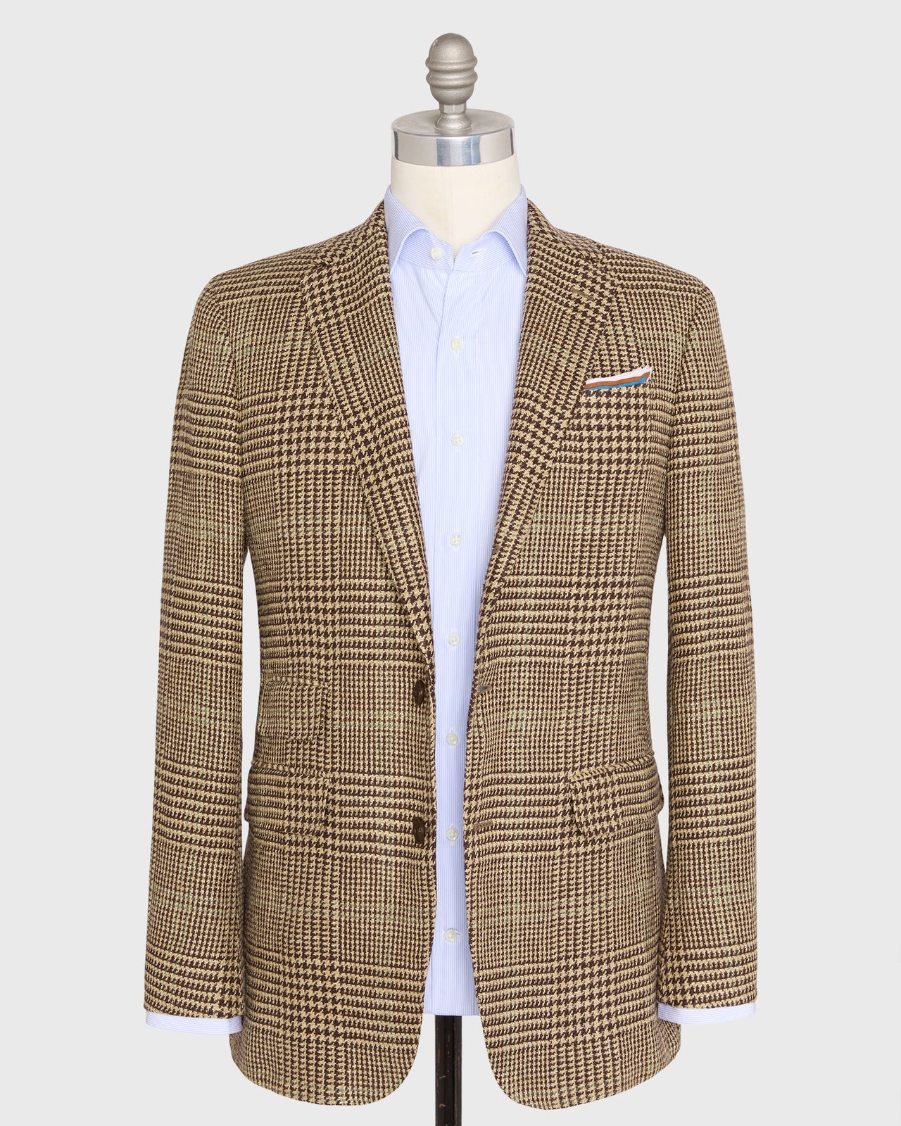 Virgil No. 2 Jacket in Chocolate/Tan/Sage Glen Plaid Hopsack