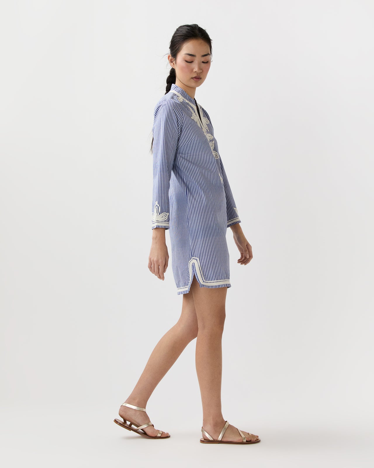 Casablanca Mini Dress in Light Blue Stripes