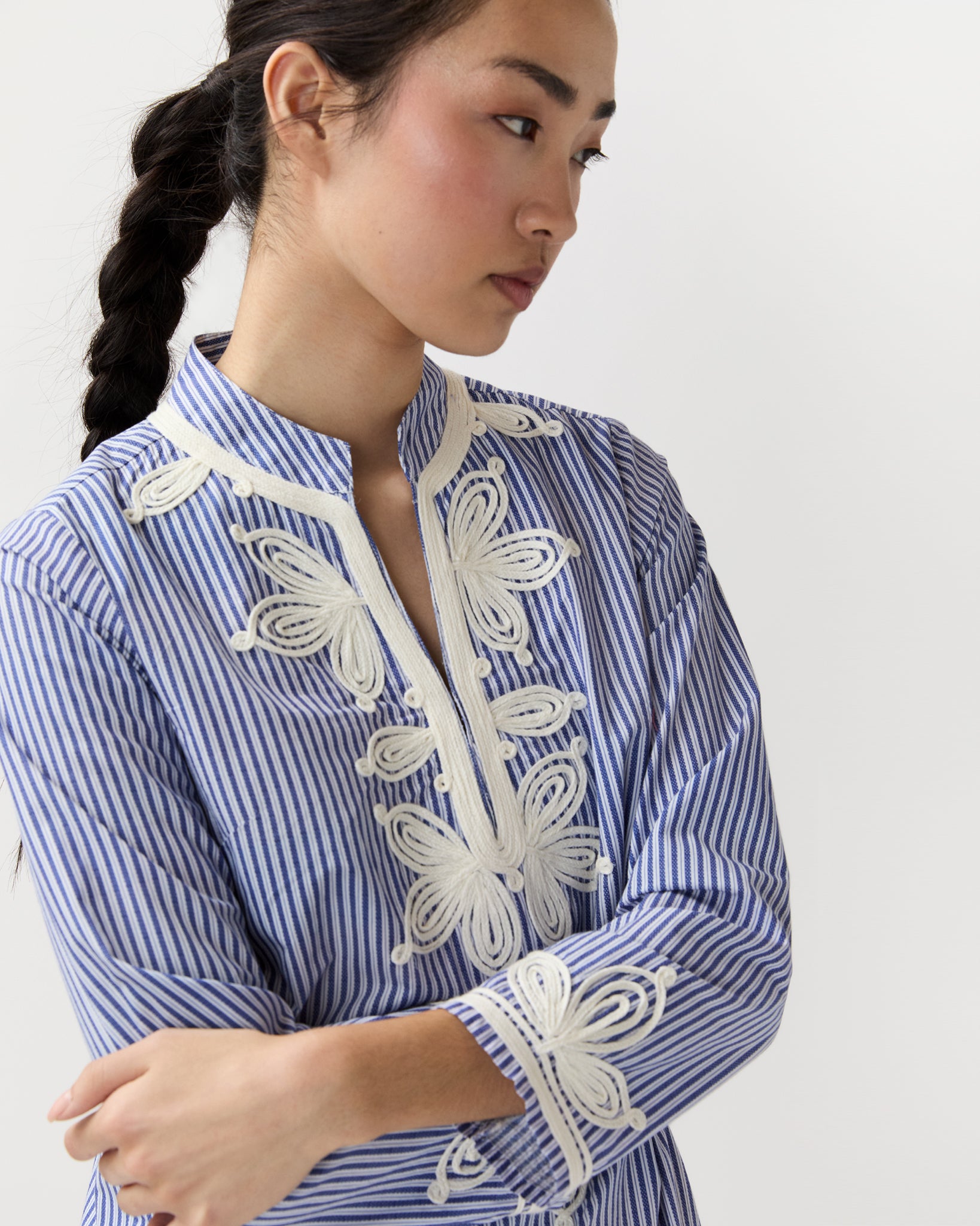 Casablanca Mini Dress in Light Blue Stripes