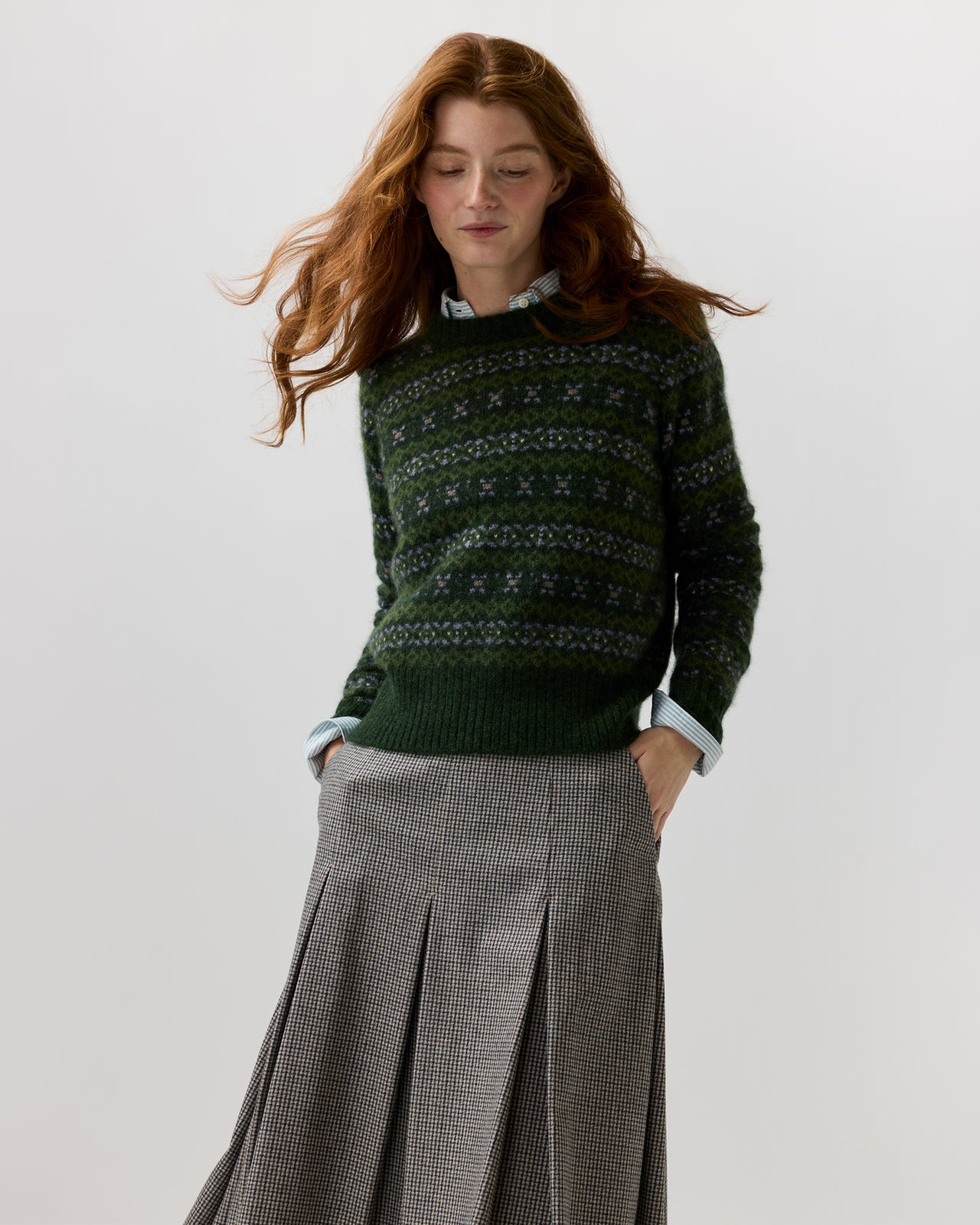 Alpine Fair Isle Sweater in Spruce/Multi Cashmere/Silk