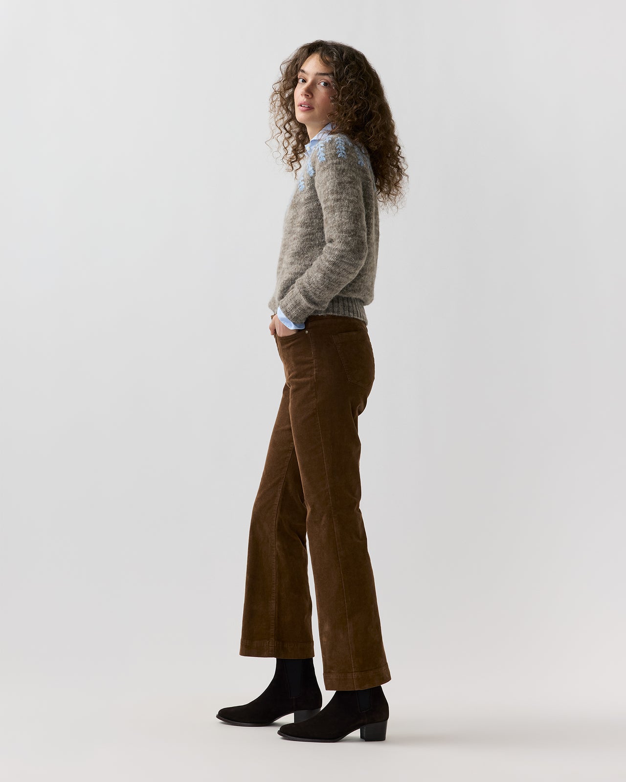 Kendall Flare 5-Pocket Jean in Chestnut Stretch Corduroy