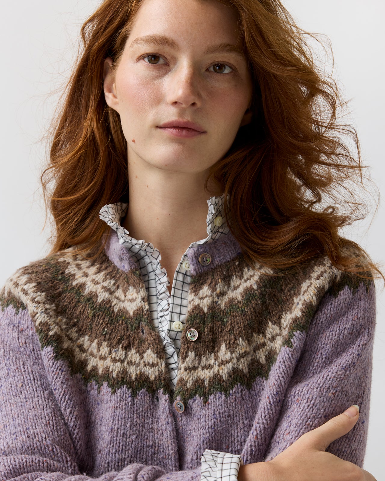 Marge Fair Isle Cardigan in Lavender Alpaca/Wool