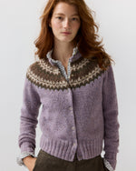 Load image into Gallery viewer, Marge Fair Isle Cardigan in Lavender Alpaca/Wool
