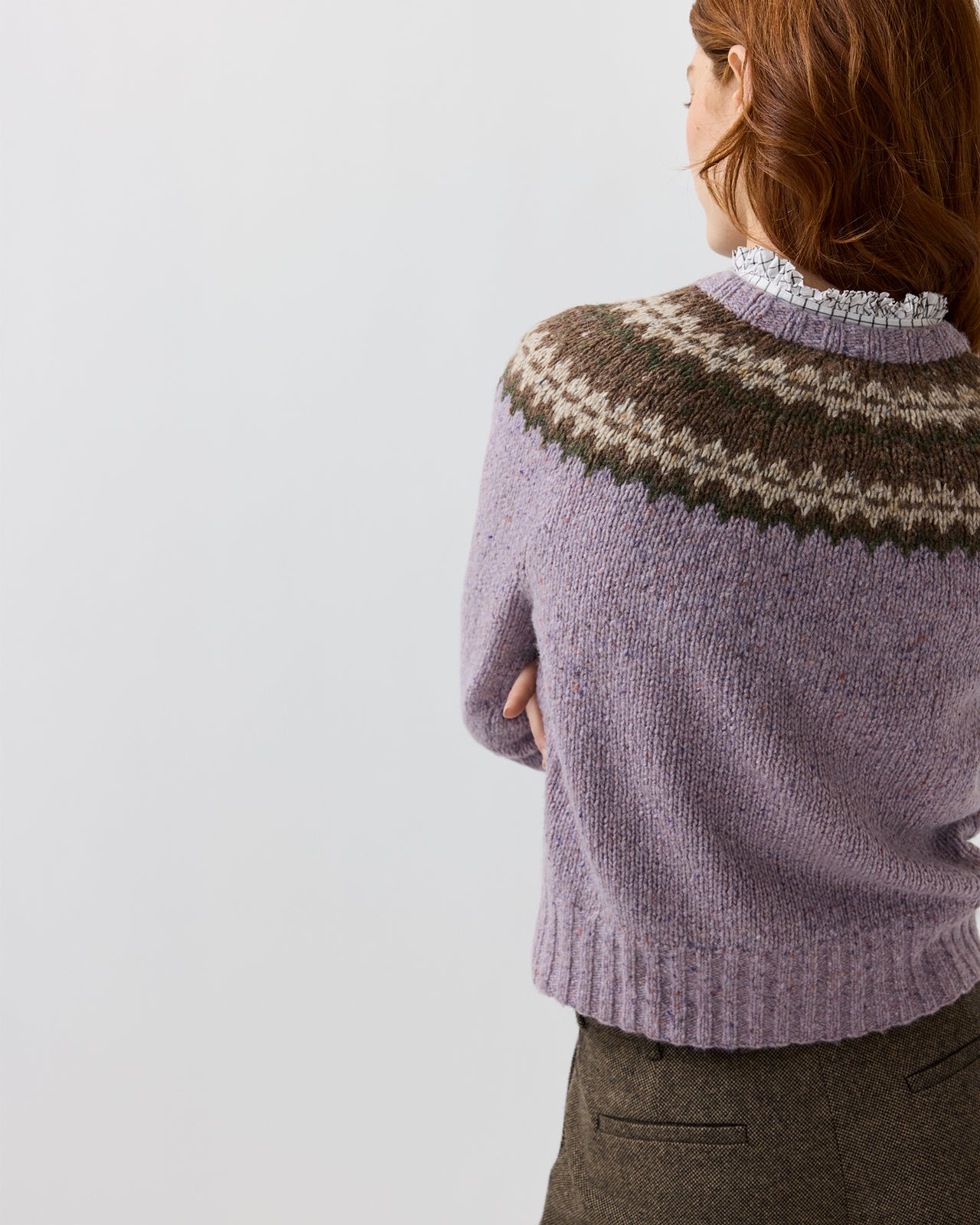 Marge Fair Isle Cardigan in Lavender Alpaca/Wool