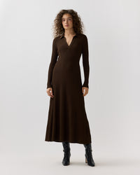 Addie Johnny-Collar Dress in Brown Techno Yarn