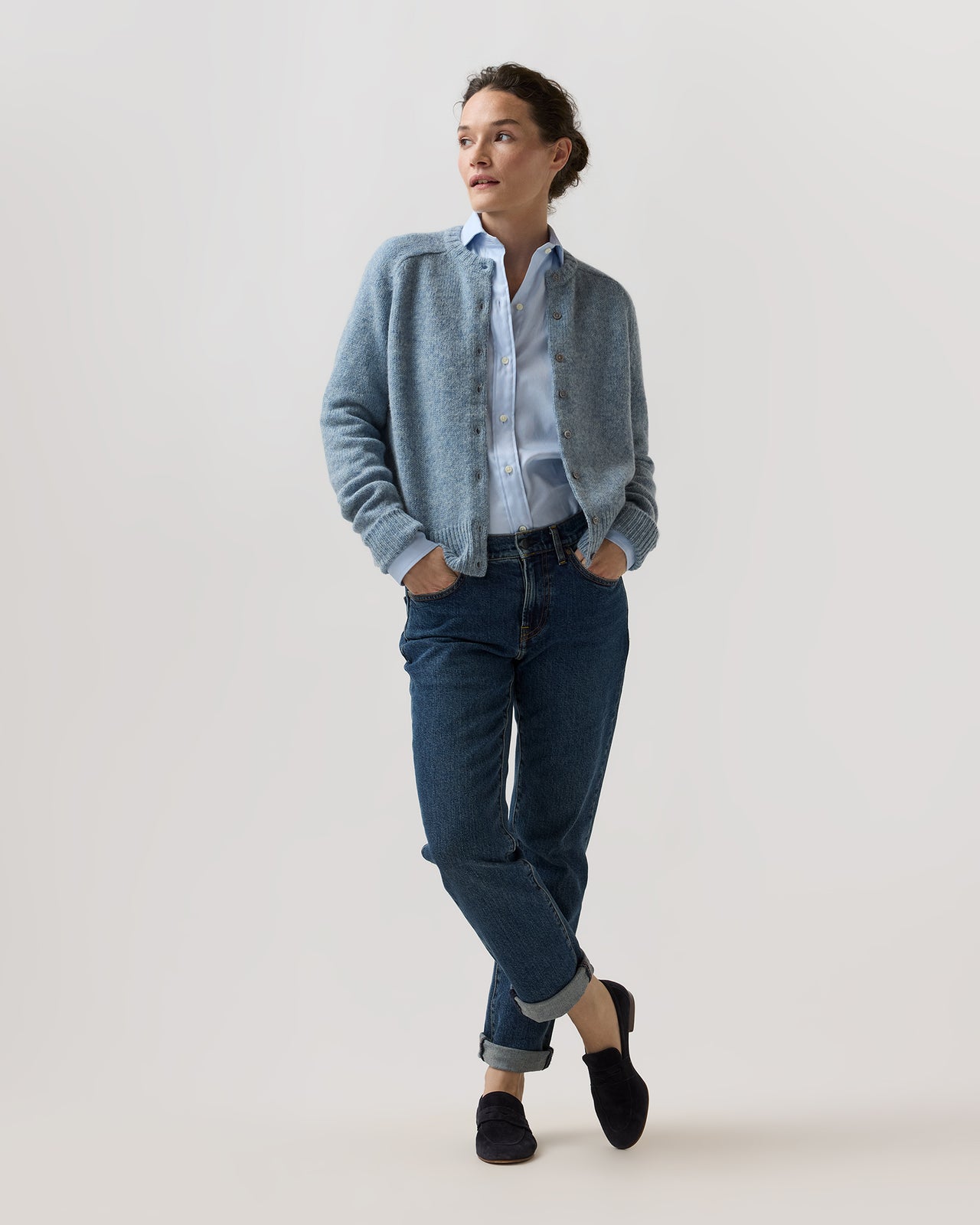 Romy Cardigan in Heather Blue Rustic Wool
