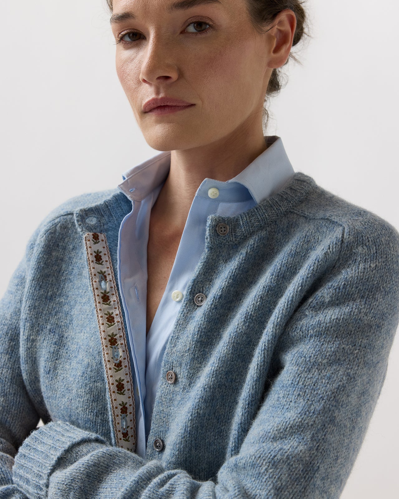 Romy Cardigan in Heather Blue Rustic Wool