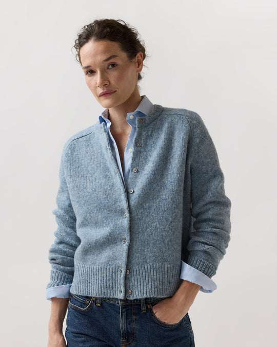 Romy Cardigan in Heather Blue Rustic Wool