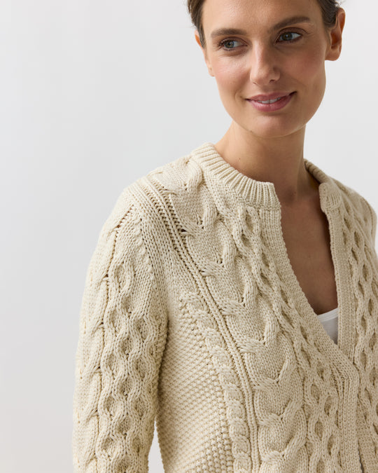 Naomi Cardigan in Cream Cotton Tape Yarn