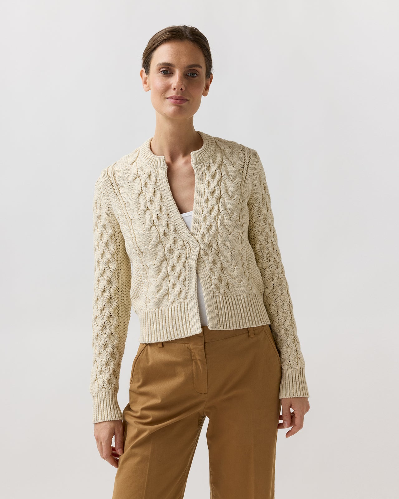 Naomi Cardigan in Cream Cotton Tape Yarn