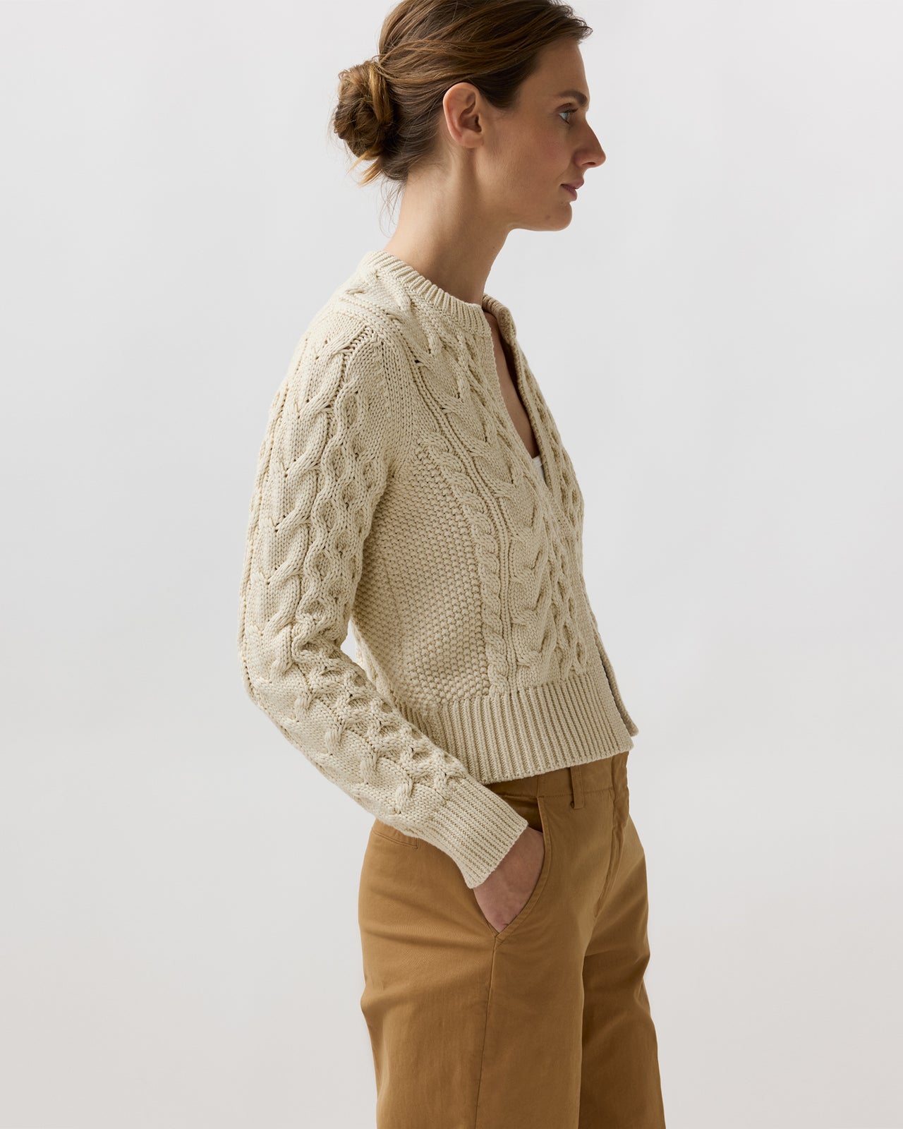Naomi Cardigan in Cream Cotton Tape Yarn
