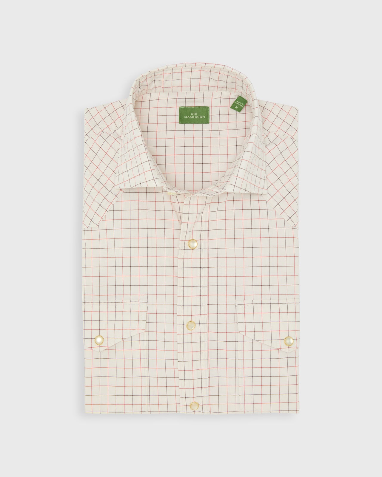 Western Work Shirt in Bone/Red/Brown Windowpane Poplin