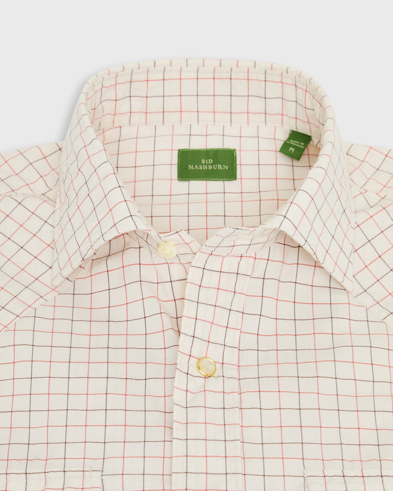 Western Work Shirt in Bone/Red/Brown Windowpane Poplin