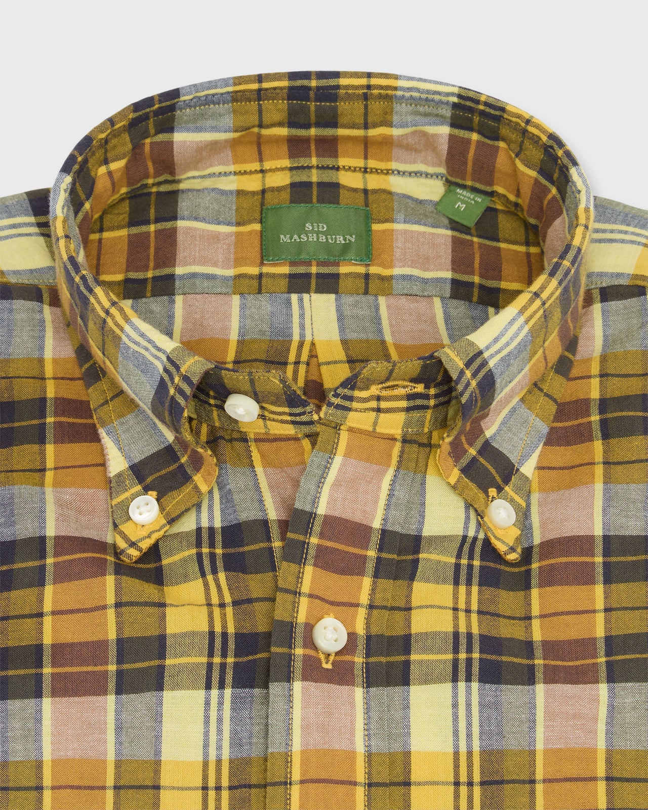 Button-Down Sport Shirt in Maize/Navy/Brown Madras