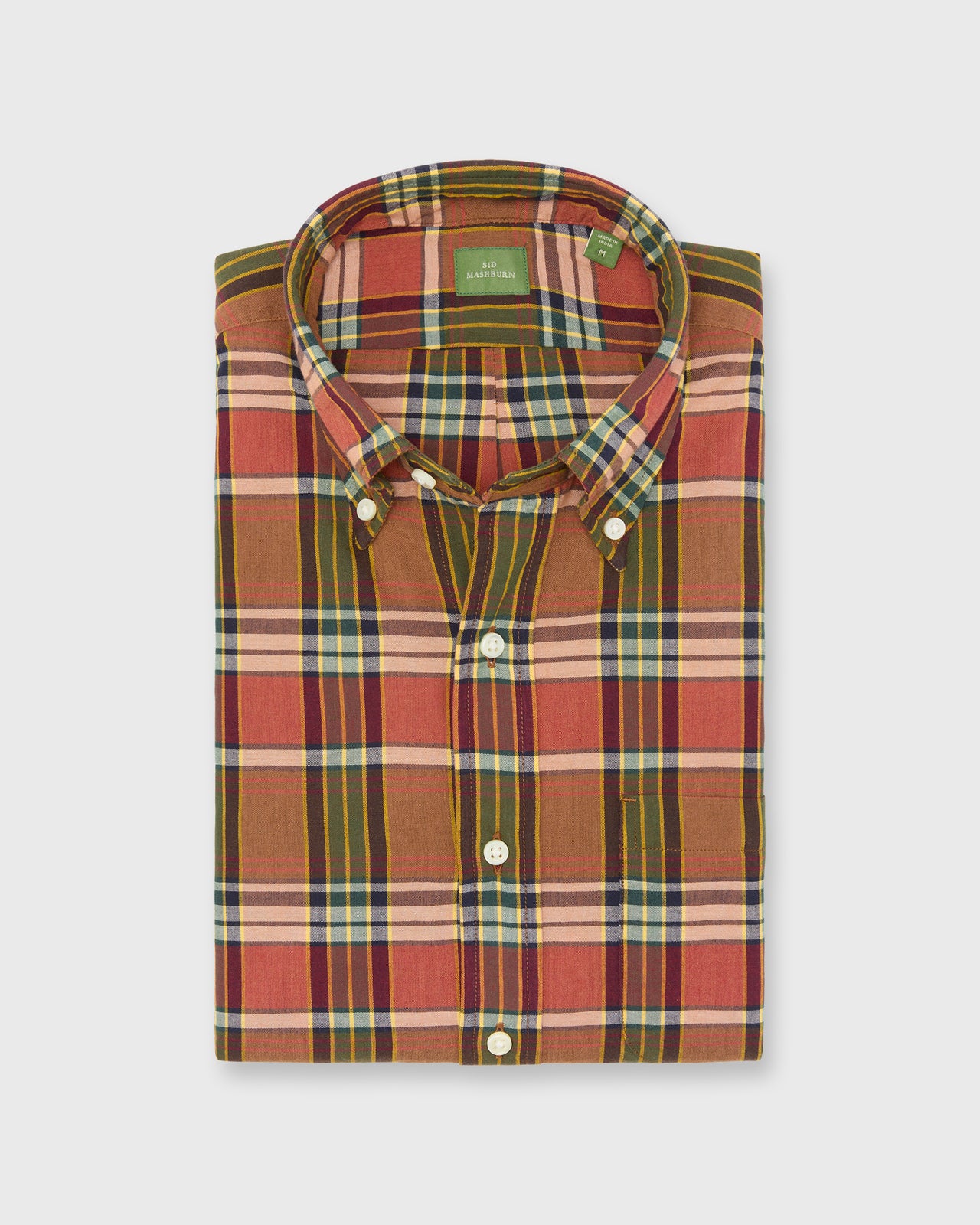 Button-Down Sport Shirt in Ginger/Green/Navy Madras