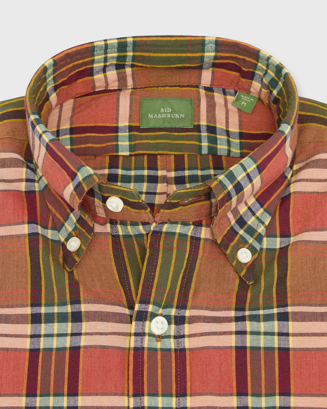 Button-Down Sport Shirt in Ginger/Green/Navy Madras