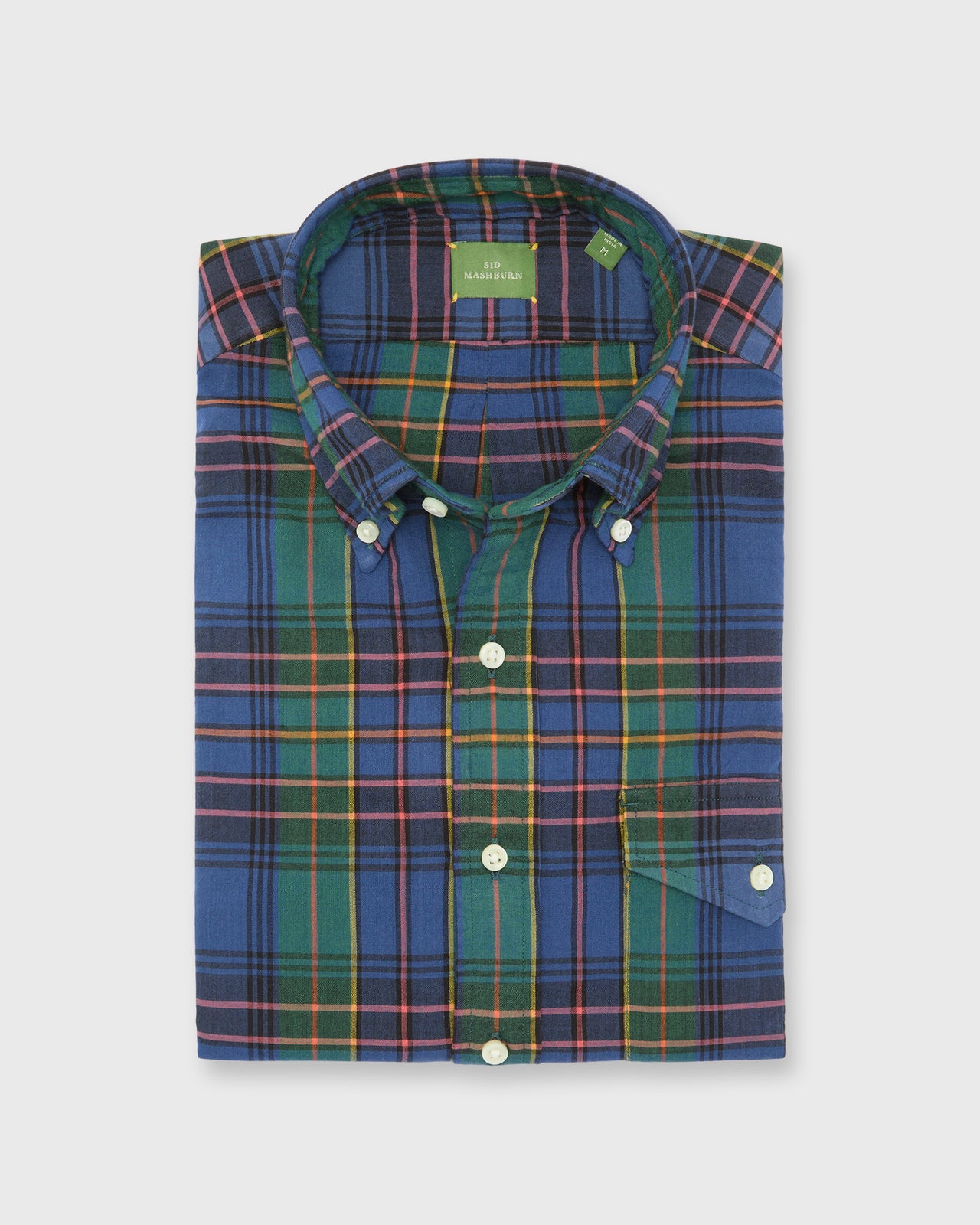 Handmade Button-Down Sport Shirt in Bluegrass/Red/Yellow Madras