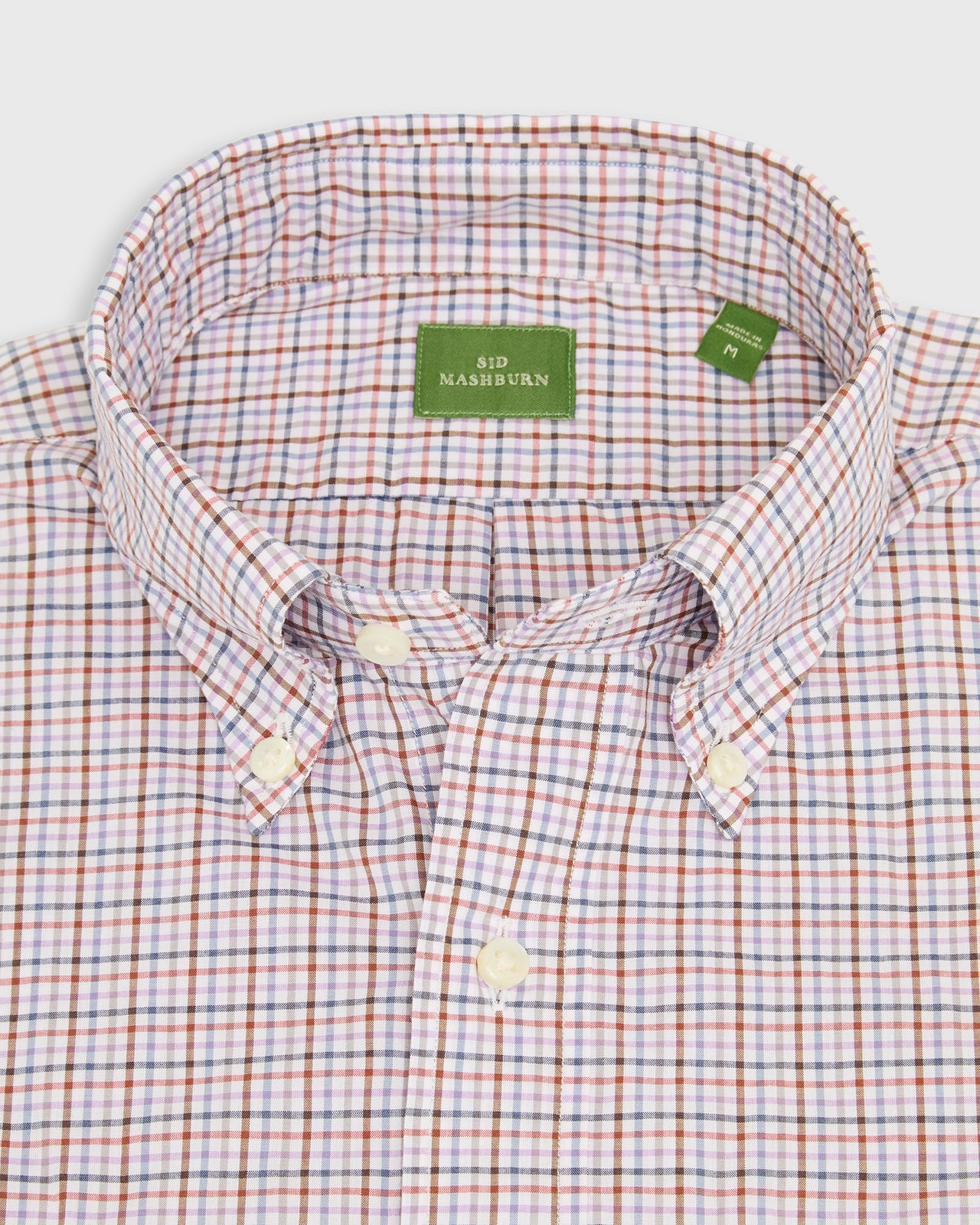 Button-Down Sport Shirt in Orchid/Rust/Blue Tattersall Poplin