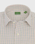 Load image into Gallery viewer, Spread Collar Sport Shirt in Pink/Olive/Blue Tattersall Poplin
