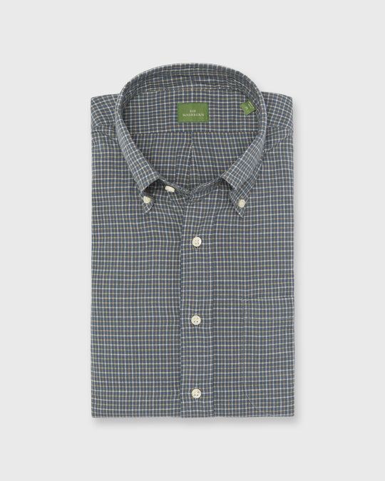 Button-Down Sport Shirt in Spruce/Khaki/Bone Tattersall Madras