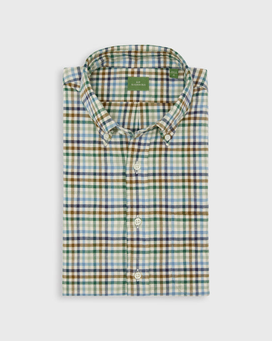 Button-Down Sport Shirt in Green/Blue/Umber Check Flannel