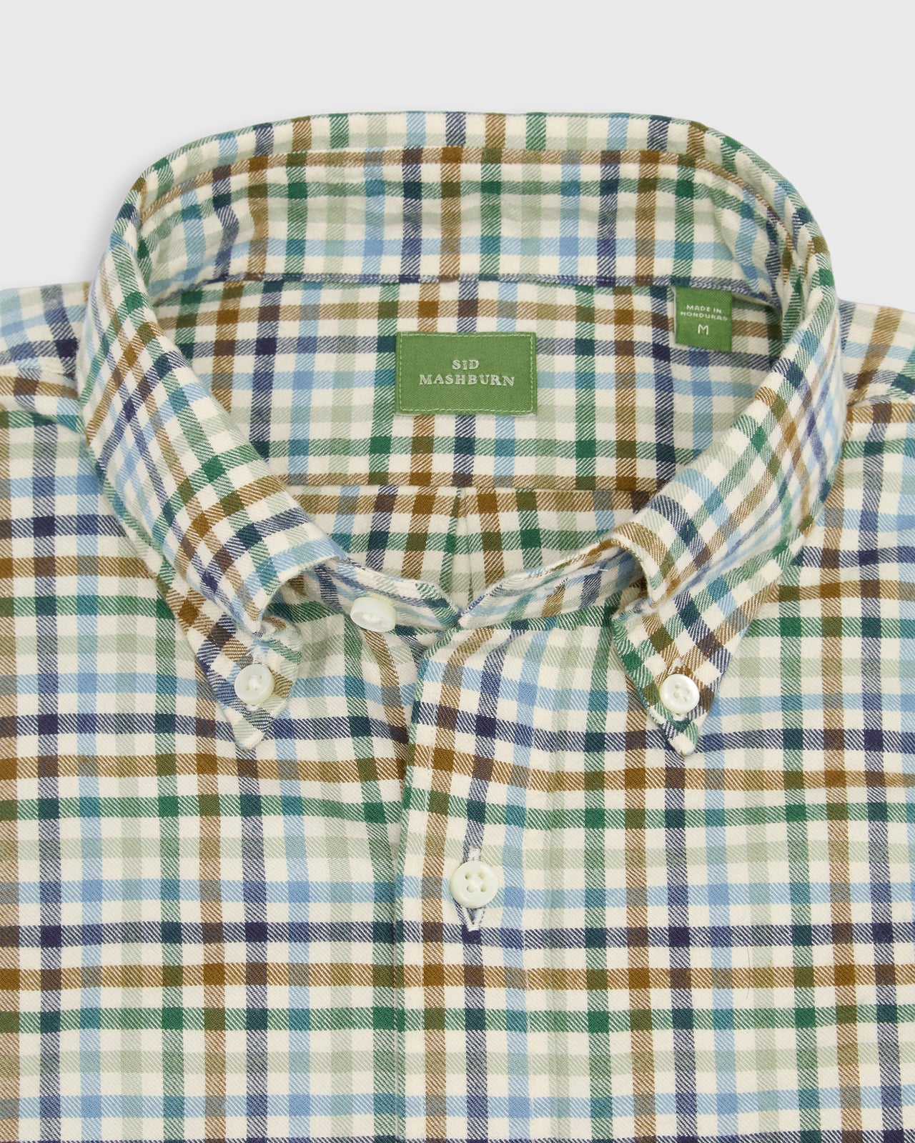 Button-Down Sport Shirt in Green/Blue/Umber Check Flannel