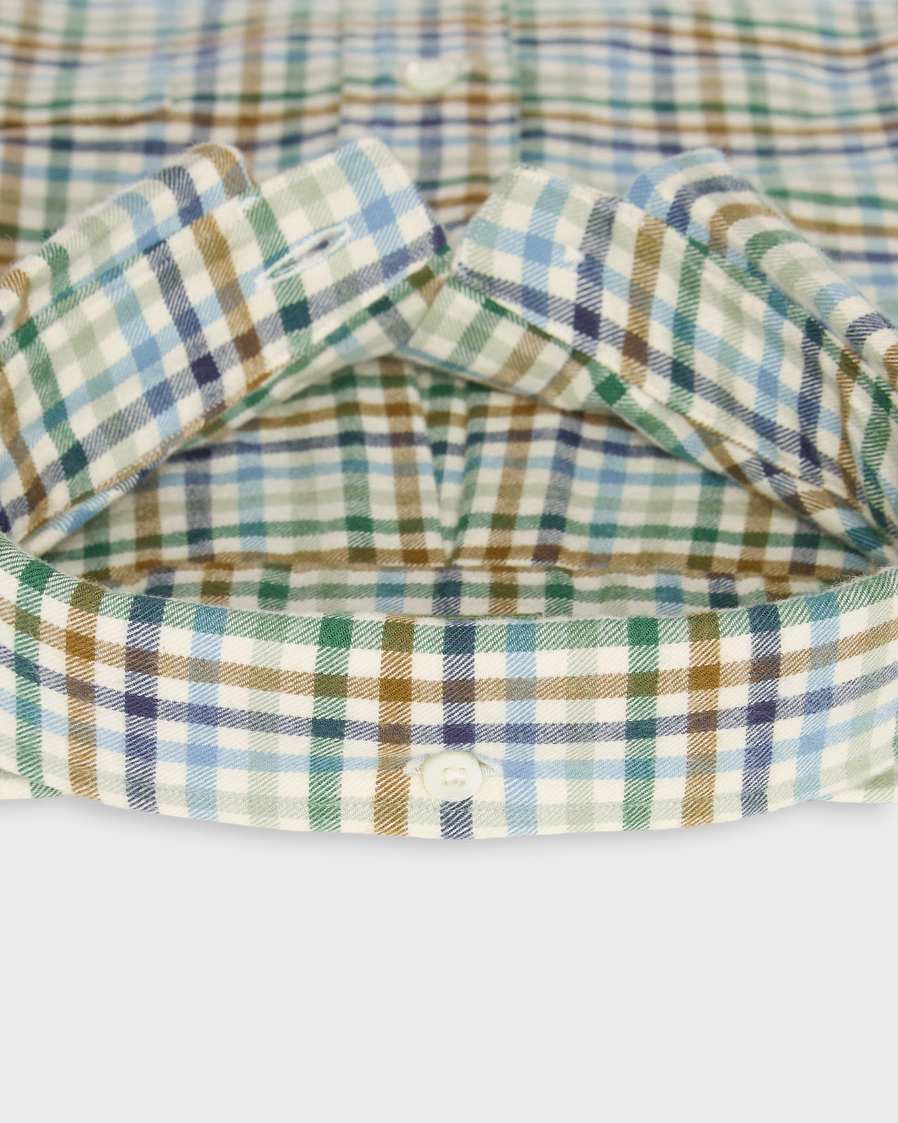 Button-Down Sport Shirt in Green/Blue/Umber Check Flannel