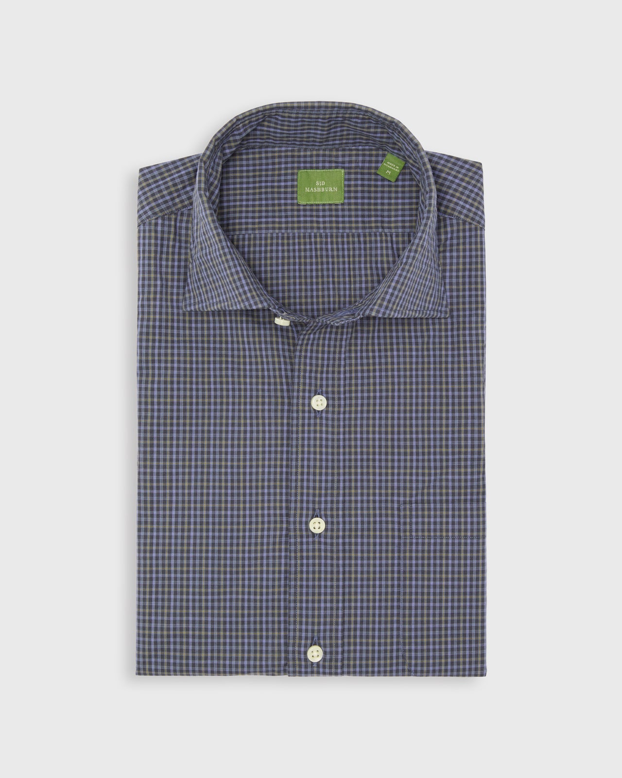 Spread Collar Sport Shirt in Blue/Navy/Yellow Check Poplin